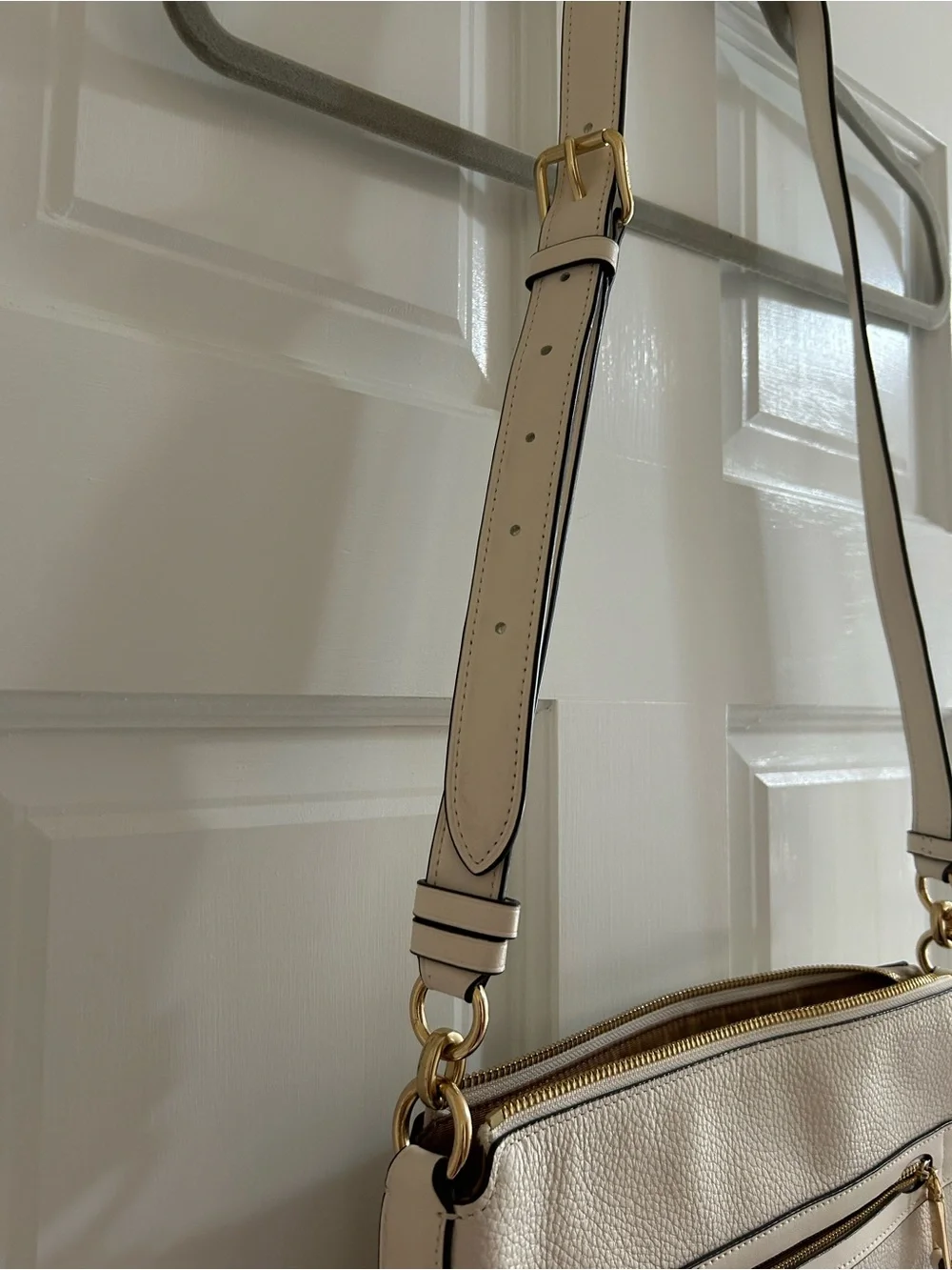 Coach Cream Pebbled Leather Crossbody with Gold Hardware
